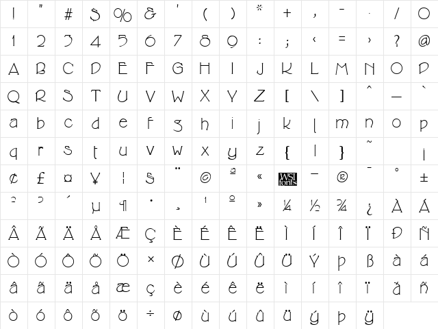Cricket Regular  glyph index