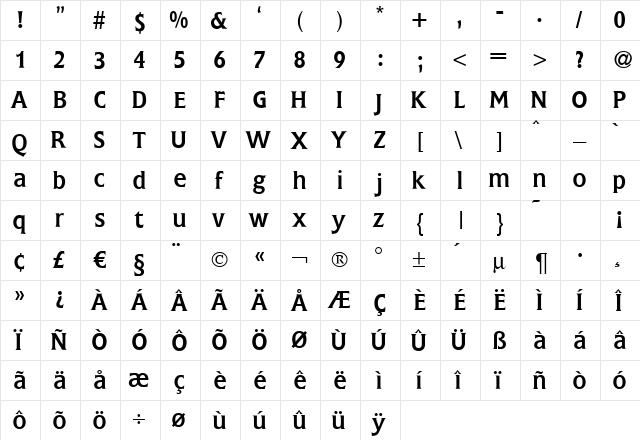 Fleming Regular  glyph index