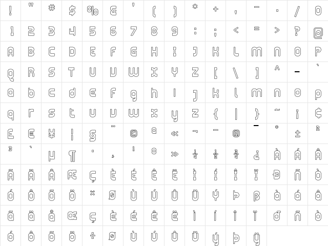 Plasmatica Outline Regular  glyph index