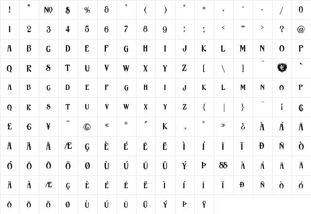LHF Havana BETA Regular  glyph index