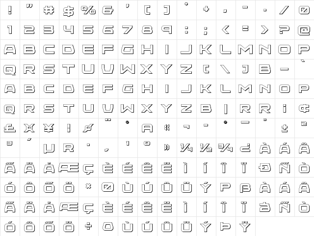 Neutron Dance 3D Regular  glyph index