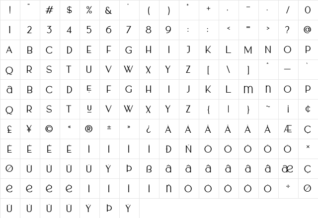 Murberry Normal  glyph index
