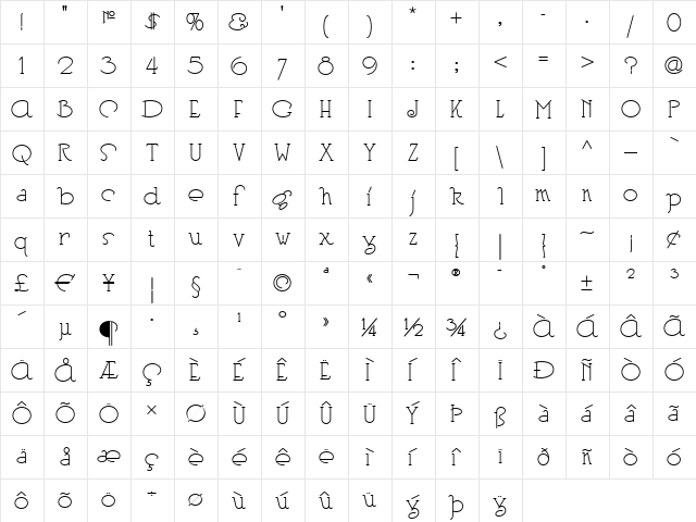 HeberlingCasualNF Medium  glyph index