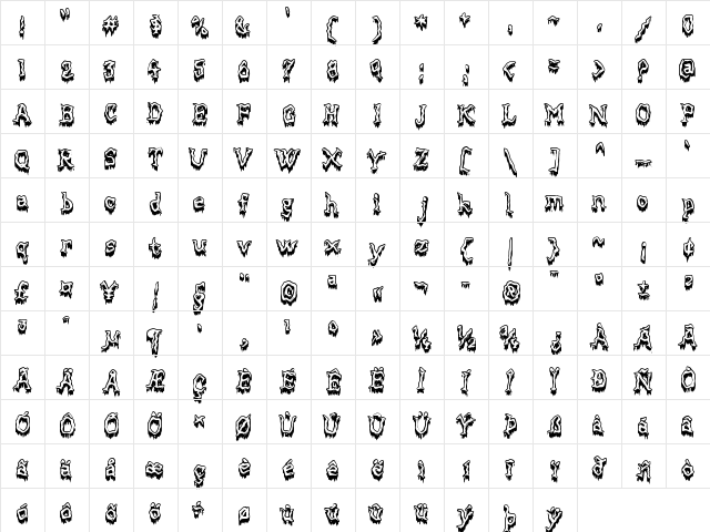 Mortified Drip Regular  glyph index