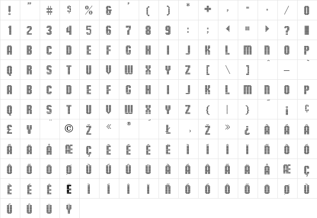HollywoodLights Regular  glyph index