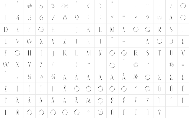 Fashionable Regular  glyph index