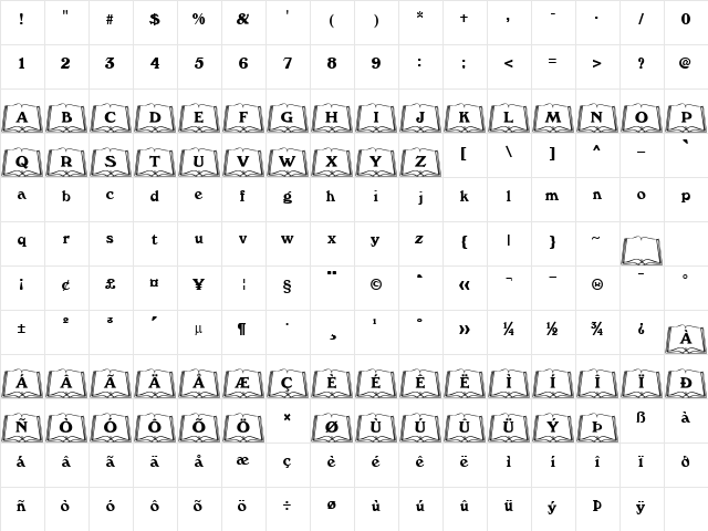 OpenBook Becker Normal  glyph index