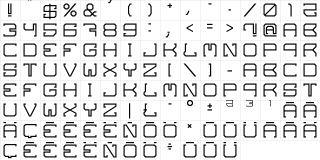 SKOV Regular  glyph index