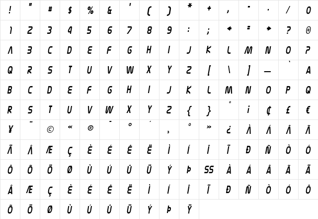 Nasalization Condensed Light Italic  glyph index