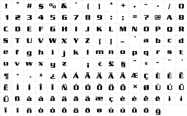 SerpentineDBolRo1 Regular  glyph index