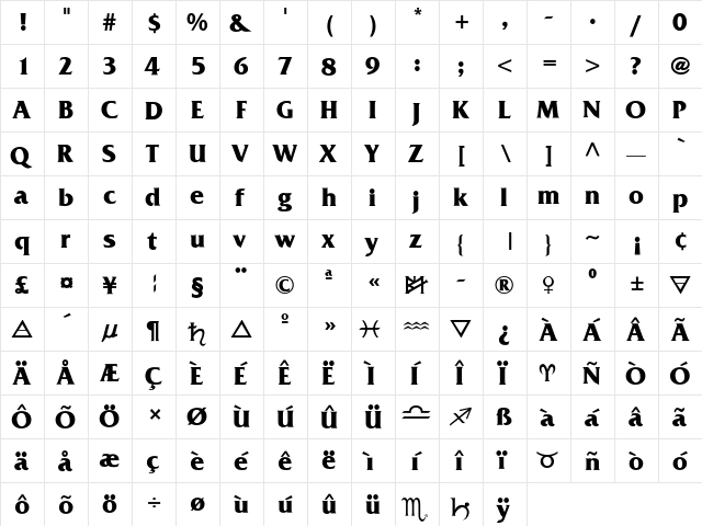 Shadowrun Bold  glyph index