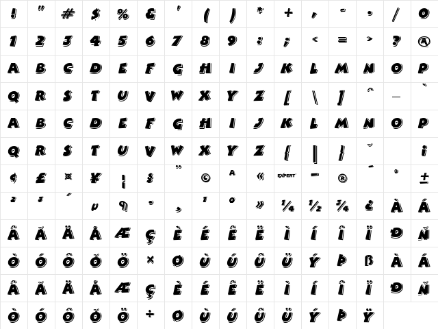 Comix Highlight Regular  glyph index