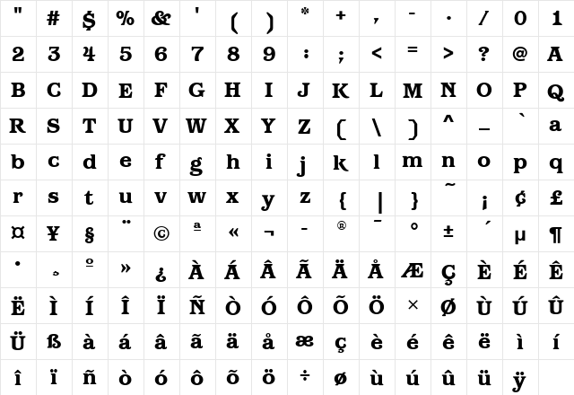 BarcelonaMdITC Heavy  glyph index