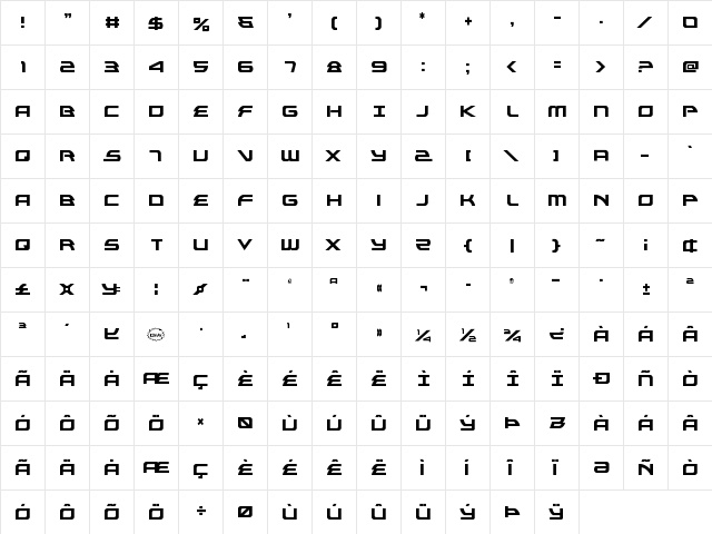 Alexis Condensed Condensed  glyph index