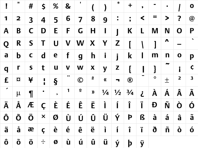 DTLArgoST Bold  glyph index