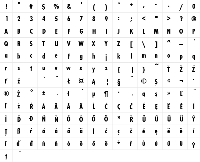 FuturaTEEBolCon Regular  glyph index