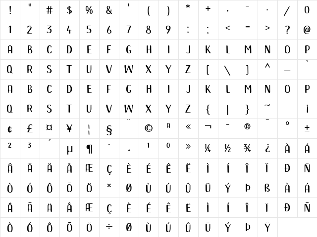 Mango Chutney Regular  glyph index