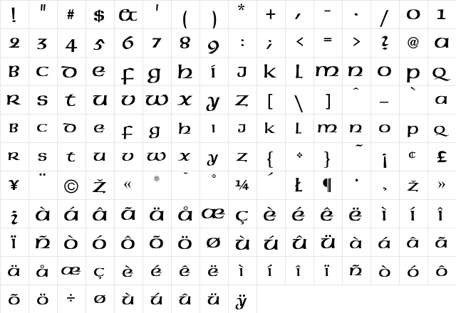 AmericanUncial Regular  glyph index