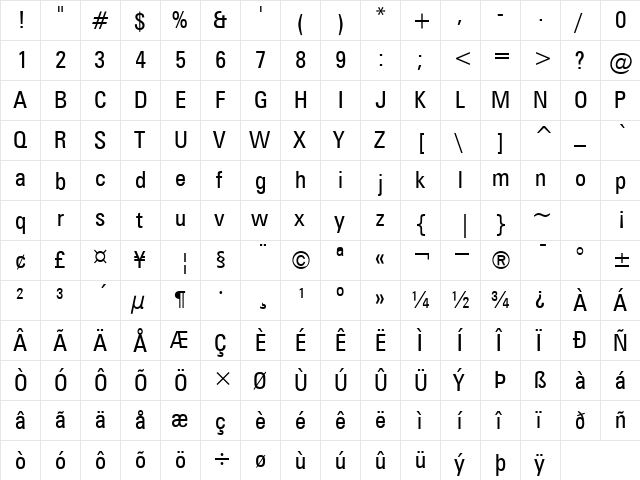 4 4  glyph index