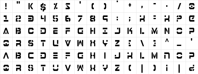 7th Service Condensed Condensed  glyph index