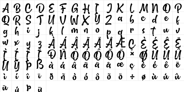Velfo Regular  glyph index
