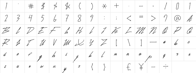 Rousty Line Regular  glyph index