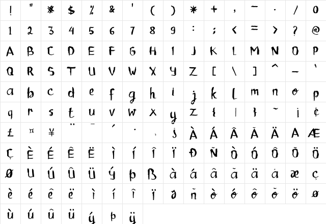 Childrenalien Regular  glyph index