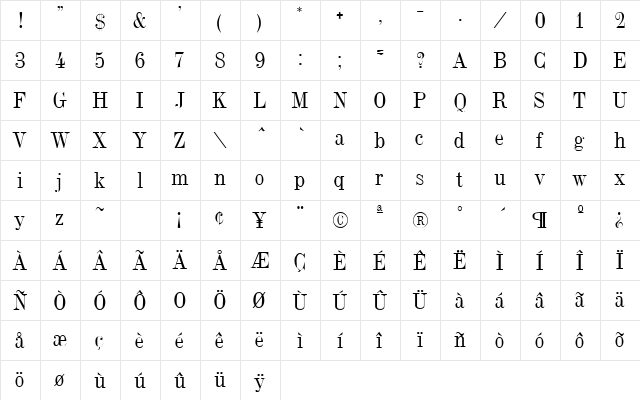 Dubiel (Plain):001.001 (Plain):001.001  glyph index