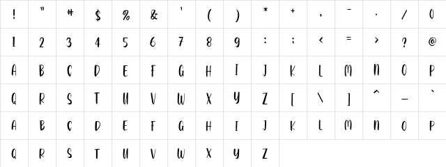 Breadness Regular  glyph index