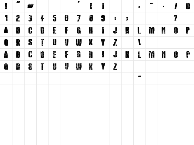 Rock's Death Regular  glyph index