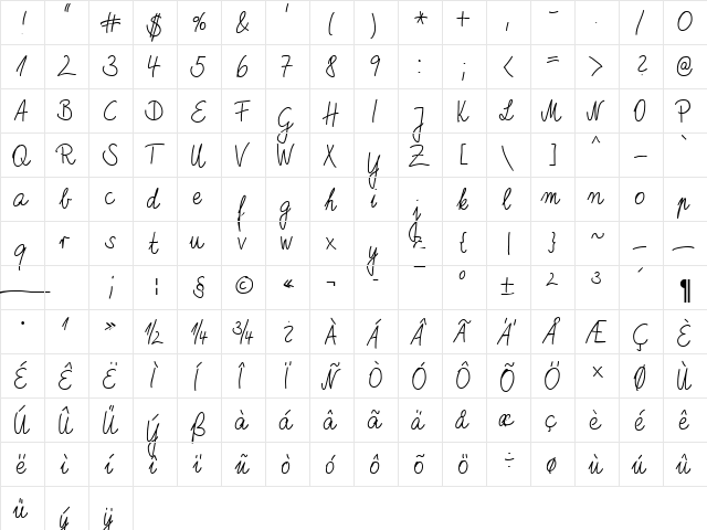 HW Marbo DB Normal  glyph index