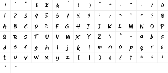 Bajigur Brush Font Regular  glyph index