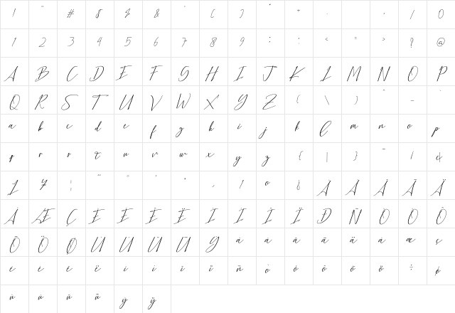 Bethany Script Regular  glyph index