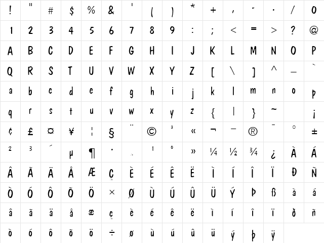 JargonLightSSK Regular  glyph index