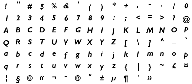GalsC Bold Italic  glyph index