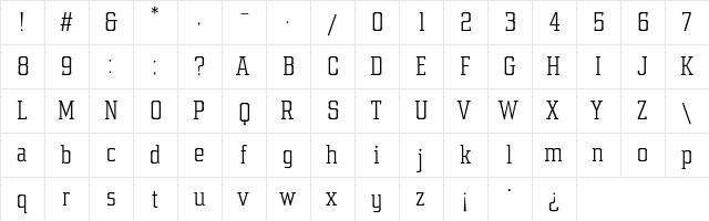 Samton Condensed Light  glyph index