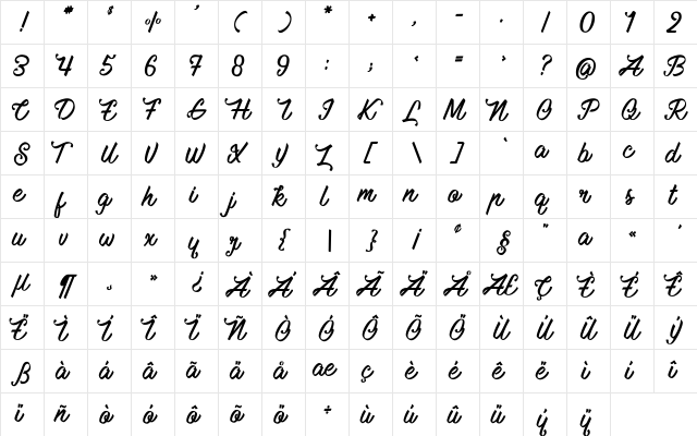 Mauritian Vibration Regular  glyph index