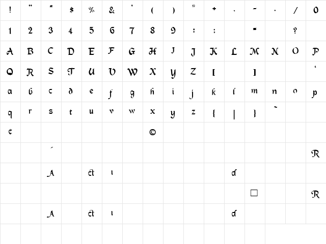 Divorce 2 Regular  glyph index