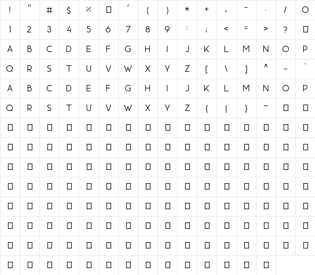 Momcake Thin  glyph index