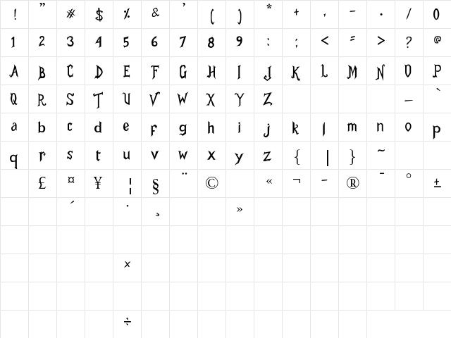Mr.Draculle Regular  glyph index