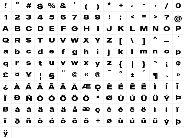 MADE Outer Sans Bold  glyph index