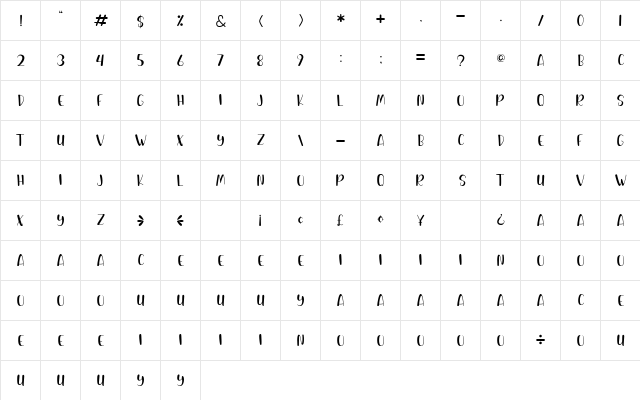 Spicy Hamburger Regular  glyph index