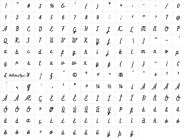 HT Osteria Regular  glyph index