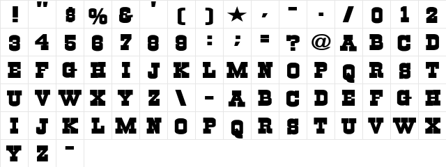 Cowboys Solid  glyph index