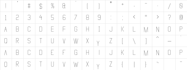 Vanadine Regular  glyph index
