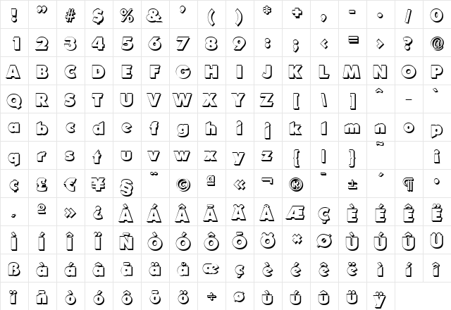 LiamBeckerShadow-Heavy Regular  glyph index