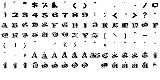 JabaCaps105 Bold  glyph index