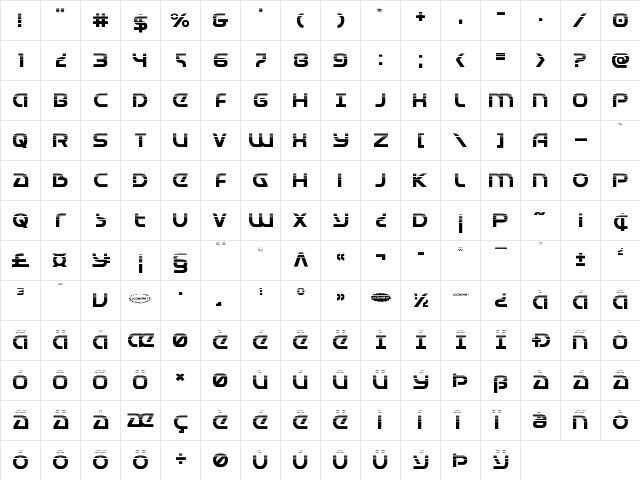 Universal Jack Halftone Regular  glyph index