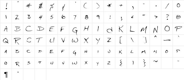 Jdrfont Regular  glyph index