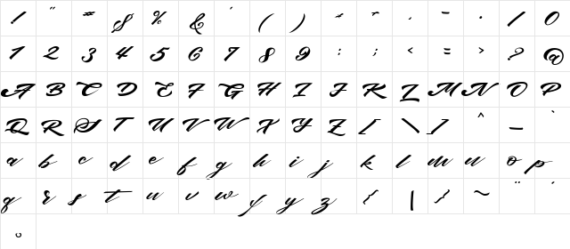 bruke Regular  glyph index